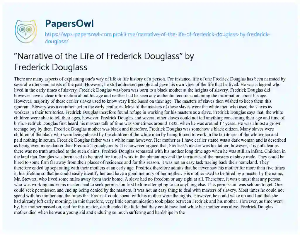 Essay on “Narrative of the Life of Frederick Douglass” by Frederick Douglass