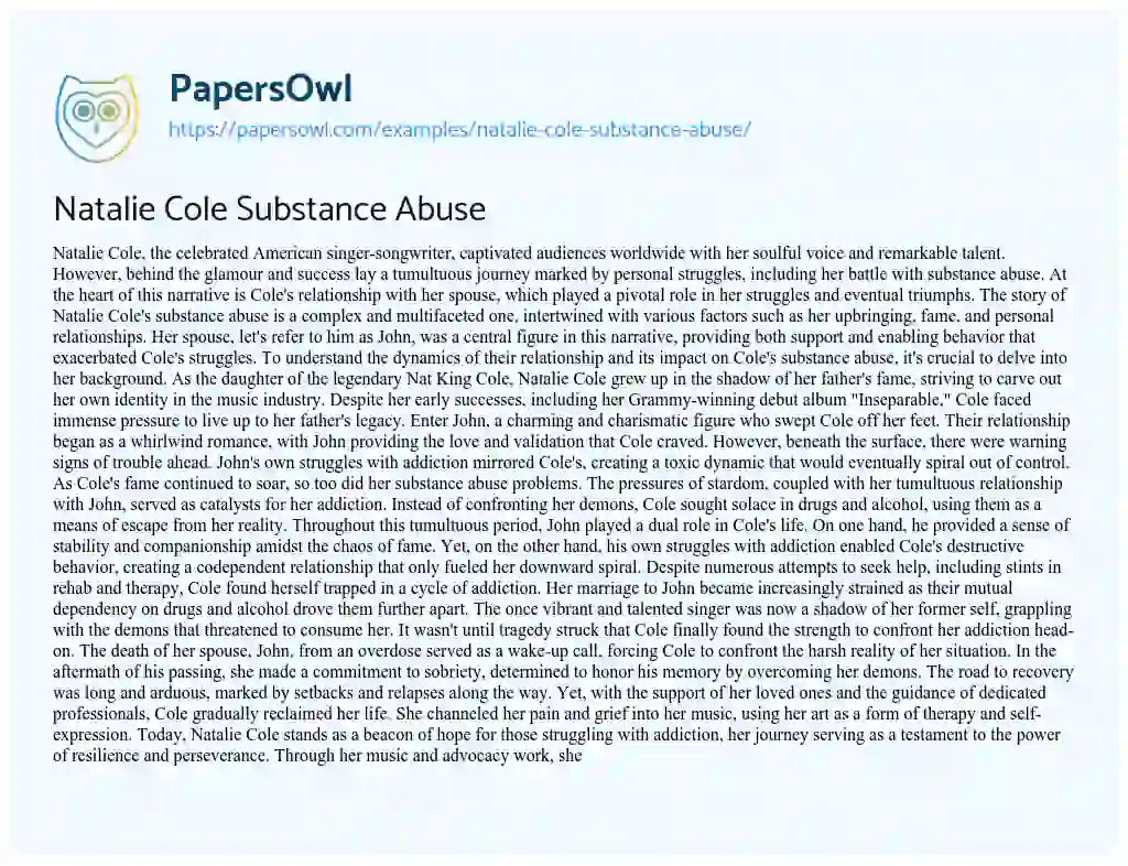 Essay on Natalie Cole Substance Abuse