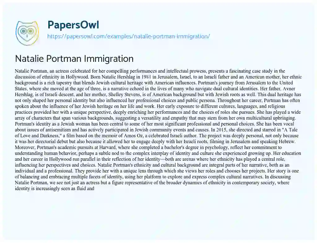 Essay on Natalie Portman Immigration