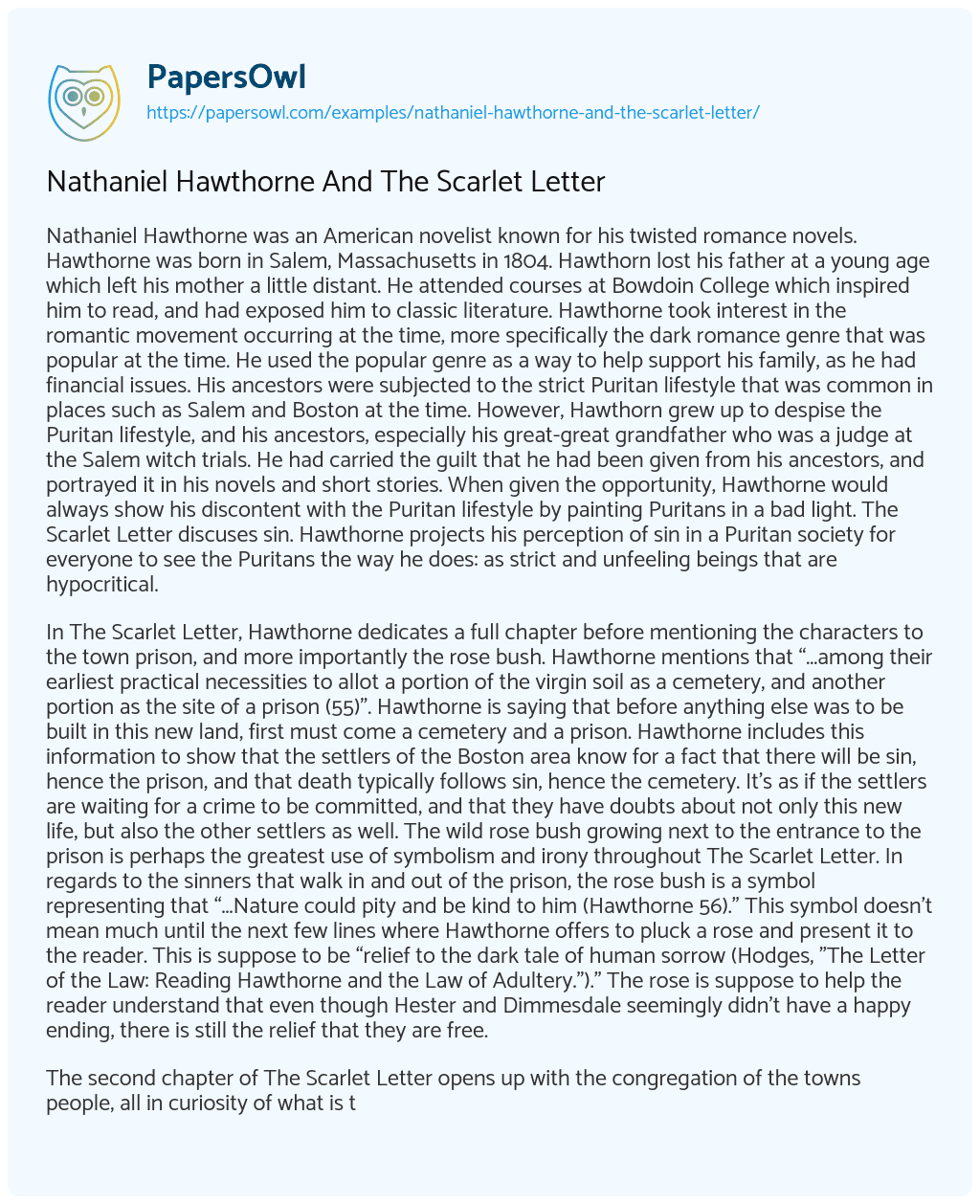 Essay on Nathaniel Hawthorne And The Scarlet Letter