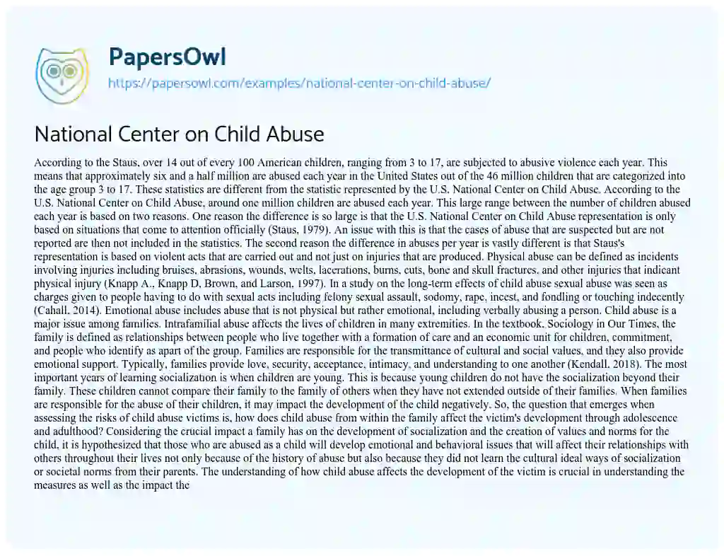 Essay on National Center on Child Abuse