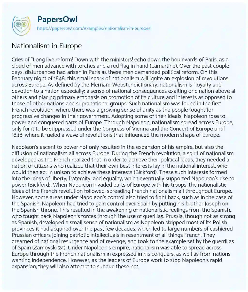 Nationalism in Europe essay