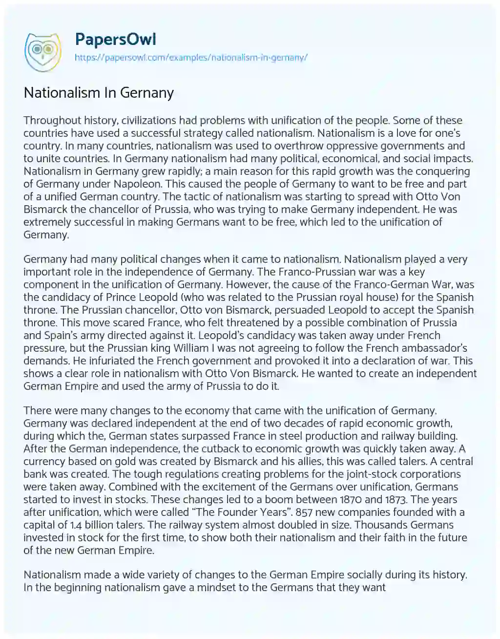 Essay on Nationalism in Gernany