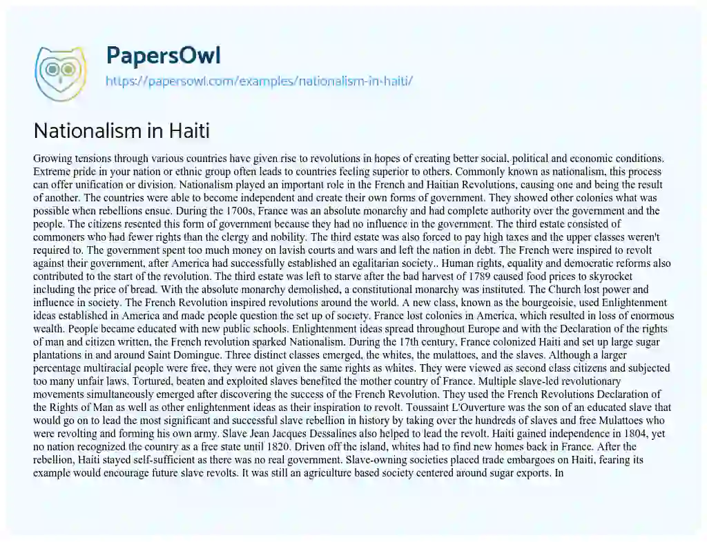 Essay on Nationalism in Haiti