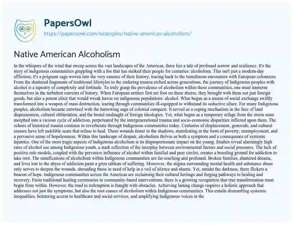 Essay on Native American Alcoholism