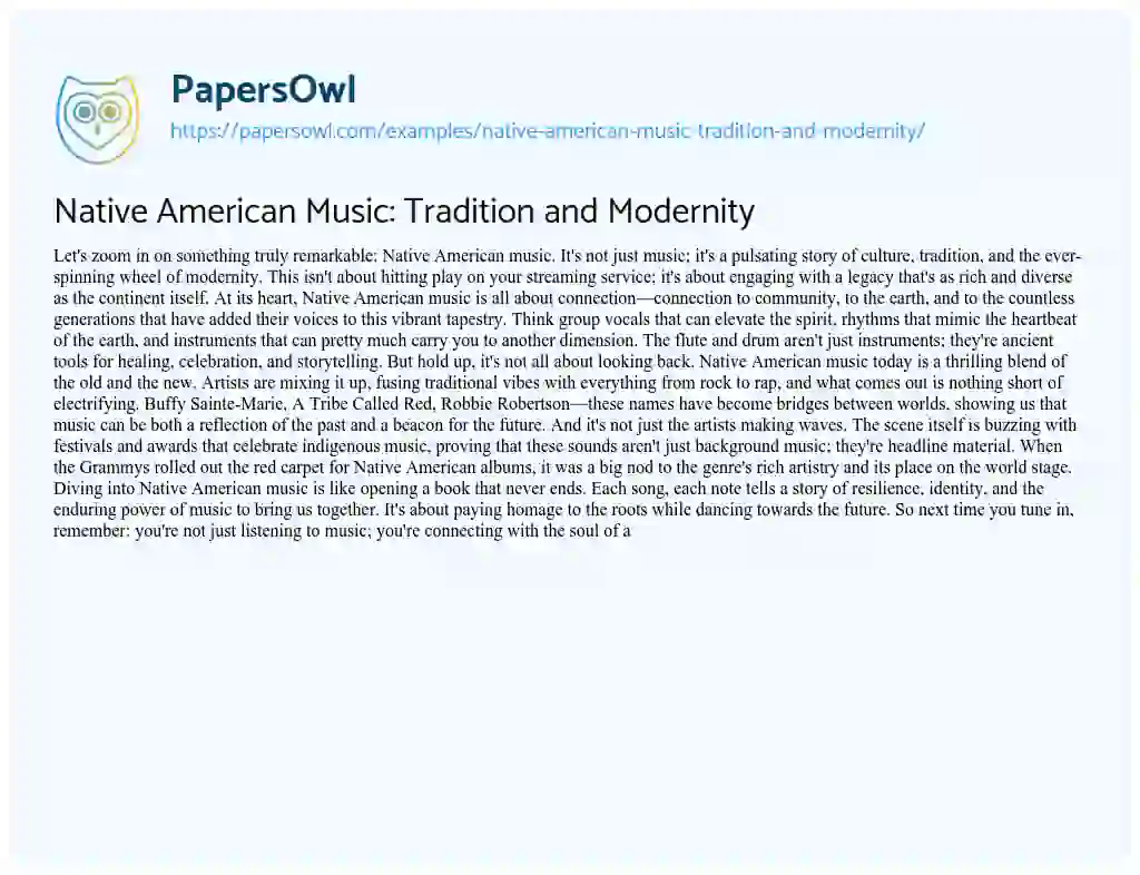 Essay on Native American Music: Tradition and Modernity