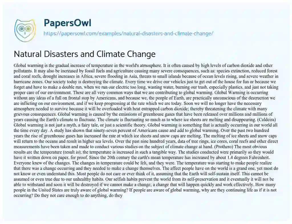 Essay on Natural Disasters and Climate Change