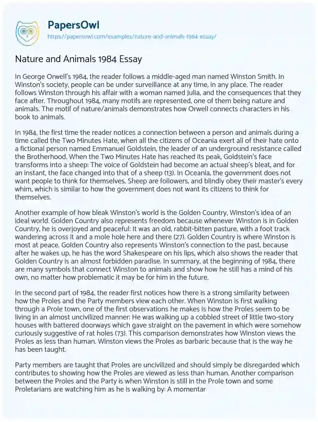 Nature and Animals 1984 Essay essay