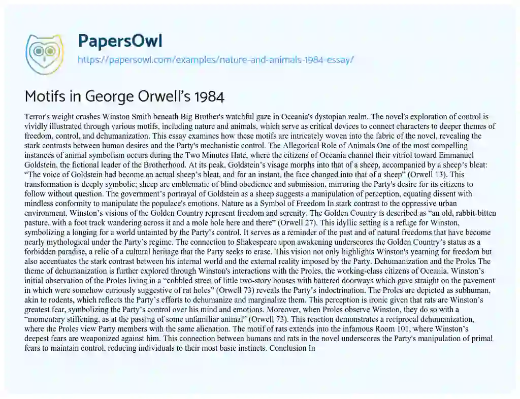 Essay on Nature and Animals 1984 Essay