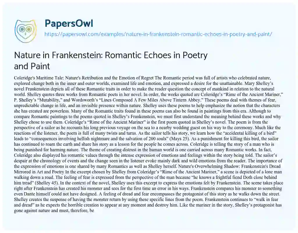 Essay on Nature in Frankenstein: Romantic Echoes in Poetry and Paint