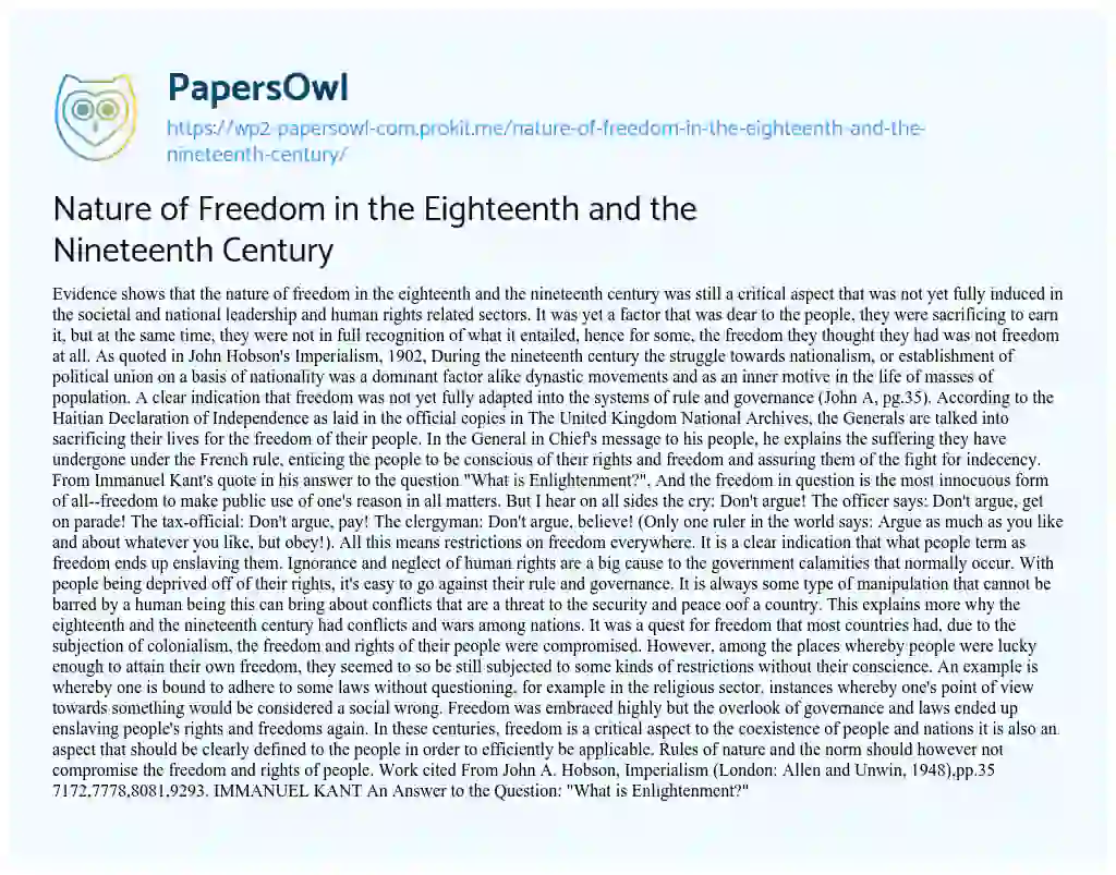 Nature of Freedom in the Eighteenth and the Nineteenth Century essay