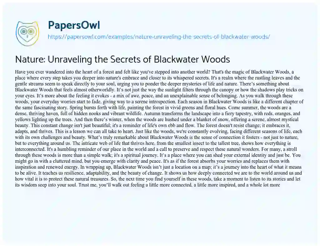 Essay on Nature: Unraveling the Secrets of Blackwater Woods