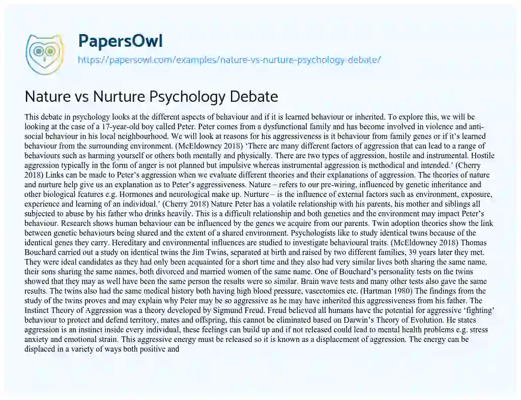 Essay on Nature Vs Nurture Psychology Debate