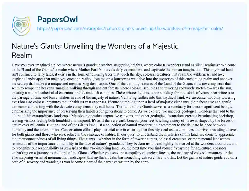 Essay on Nature’s Giants: Unveiling the Wonders of a Majestic Realm