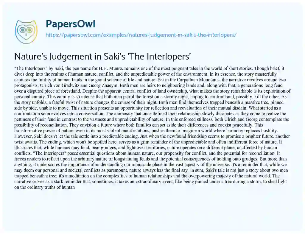 Essay on Nature’s Judgement in Saki’s ‘The Interlopers’