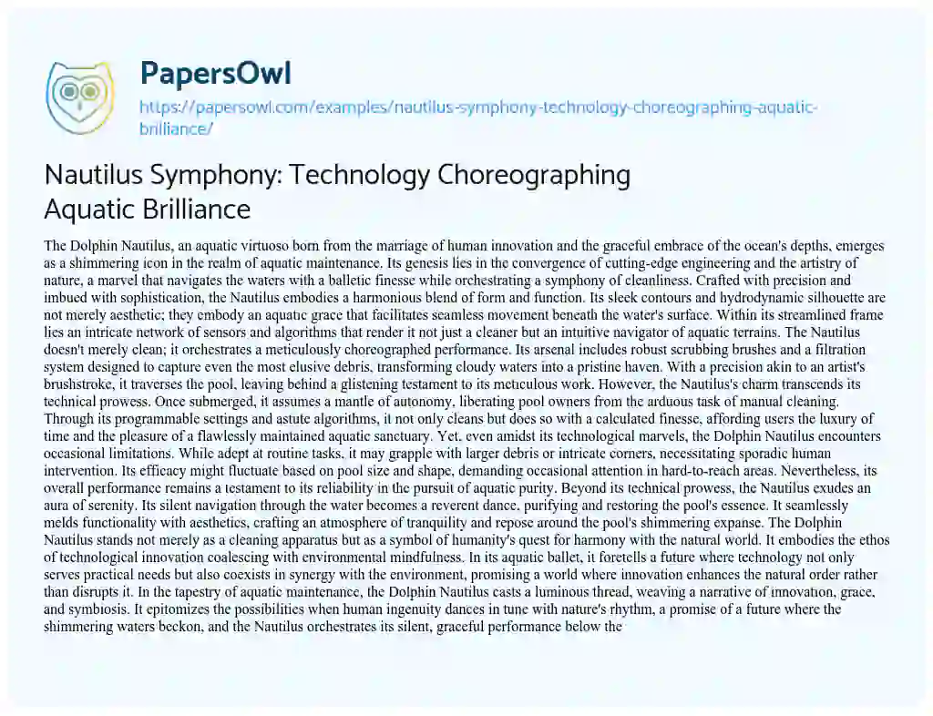 Essay on Nautilus Symphony: Technology Choreographing Aquatic Brilliance