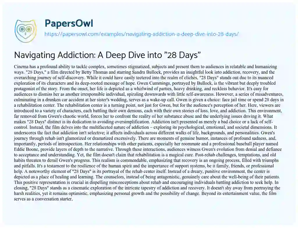 Essay on Navigating Addiction: a Deep Dive into “28 Days”