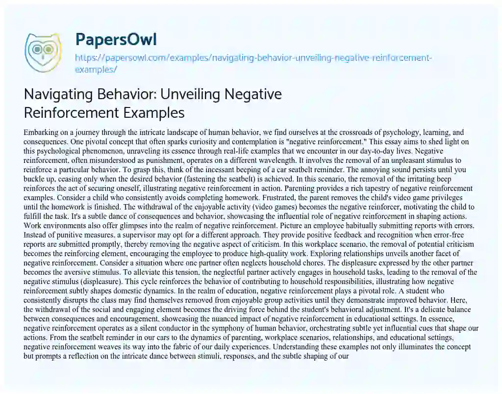 Essay on Navigating Behavior: Unveiling Negative Reinforcement Examples