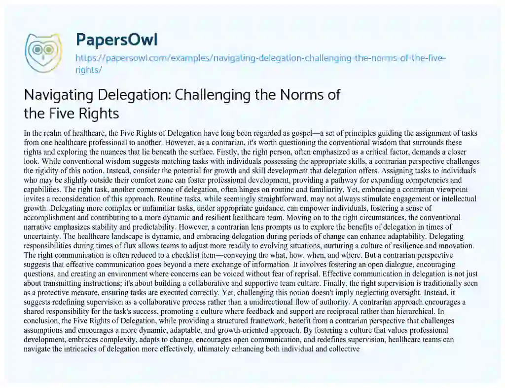 Essay on Navigating Delegation: Challenging the Norms of the Five Rights