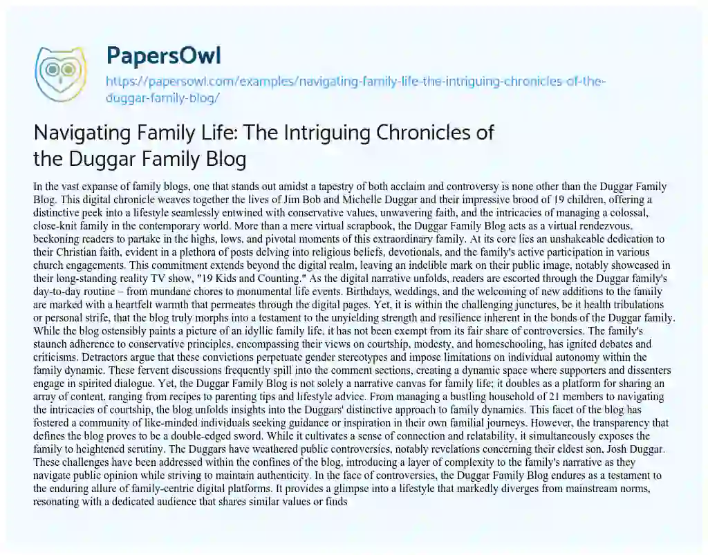 Essay on Navigating Family Life: the Intriguing Chronicles of the Duggar Family Blog