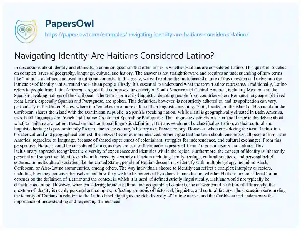 Essay on Navigating Identity: are Haitians Considered Latino?