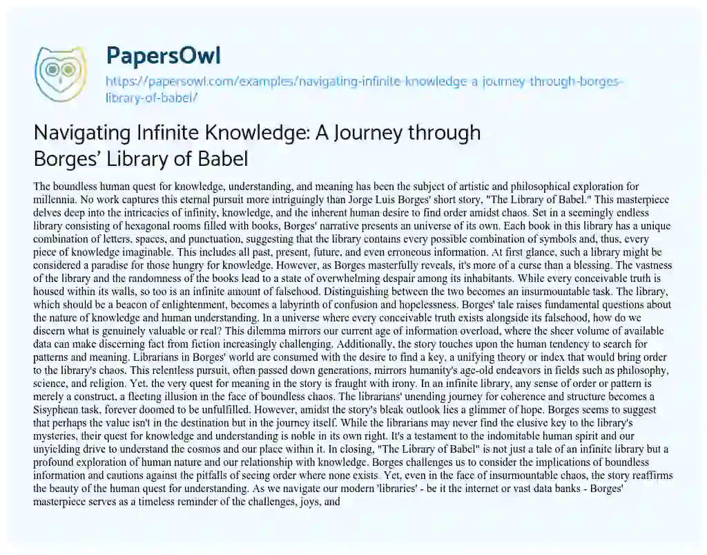 Essay on Navigating Infinite Knowledge: a Journey through Borges’ Library of Babel