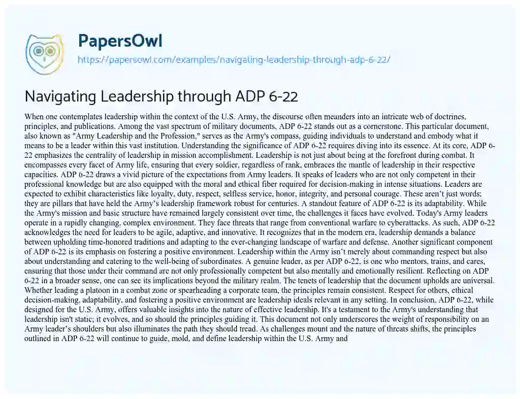 Essay on Navigating Leadership through ADP 6-22