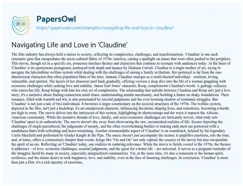 Essay on Navigating Life and Love in ‘Claudine’