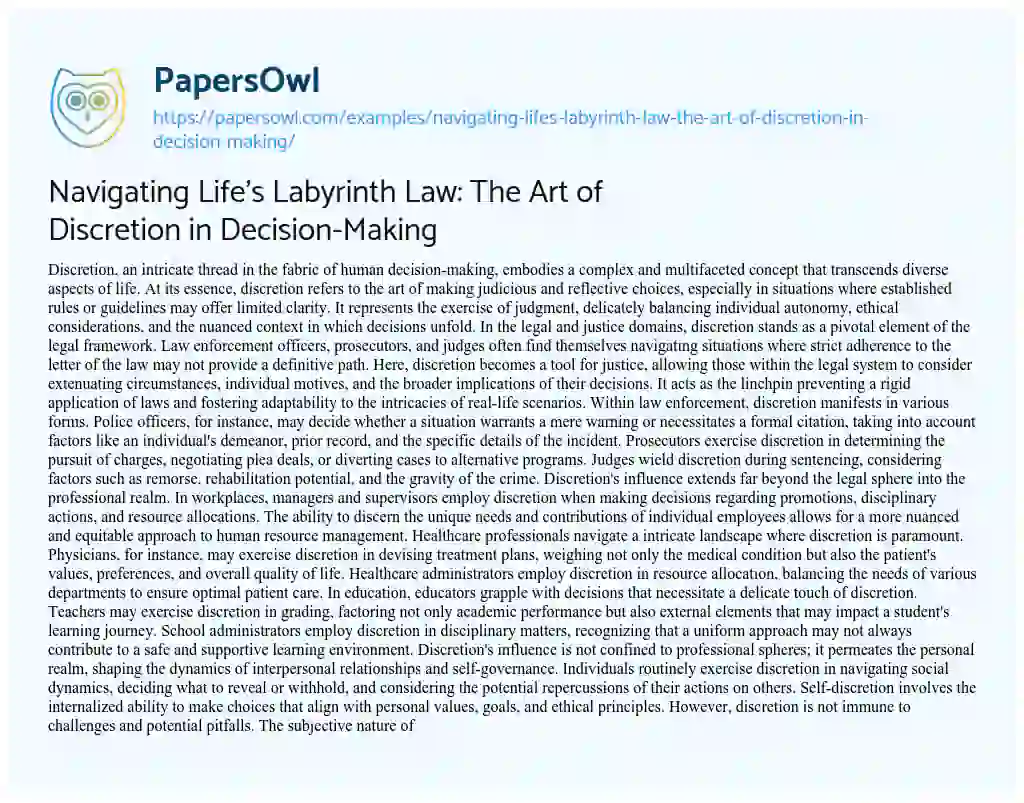 Essay on Navigating Life’s Labyrinth Law: the Art of Discretion in Decision-Making