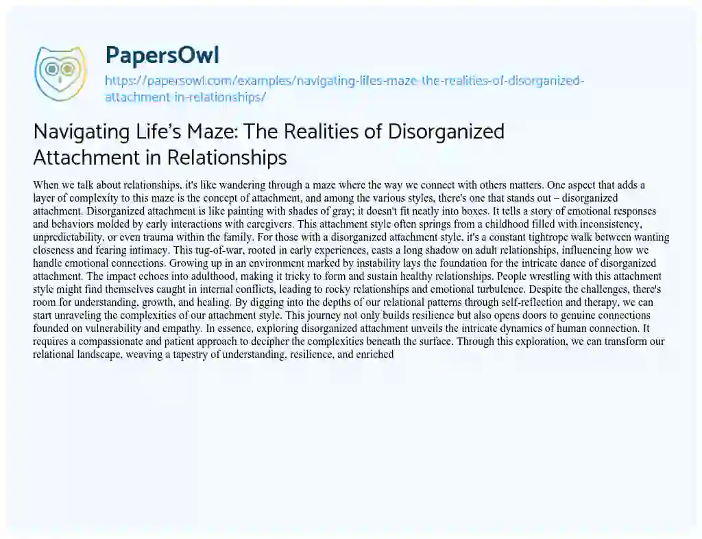 Essay on Navigating Life’s Maze: the Realities of Disorganized Attachment in Relationships