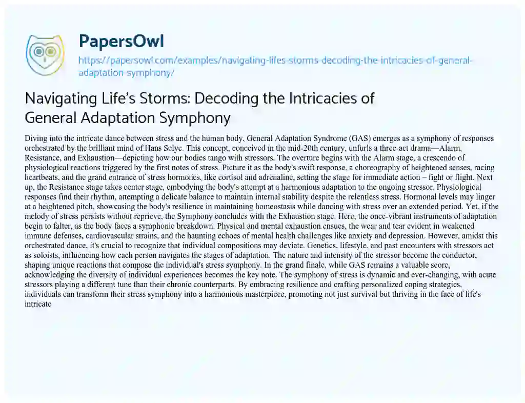 Essay on Navigating Life’s Storms: Decoding the Intricacies of General Adaptation Symphony