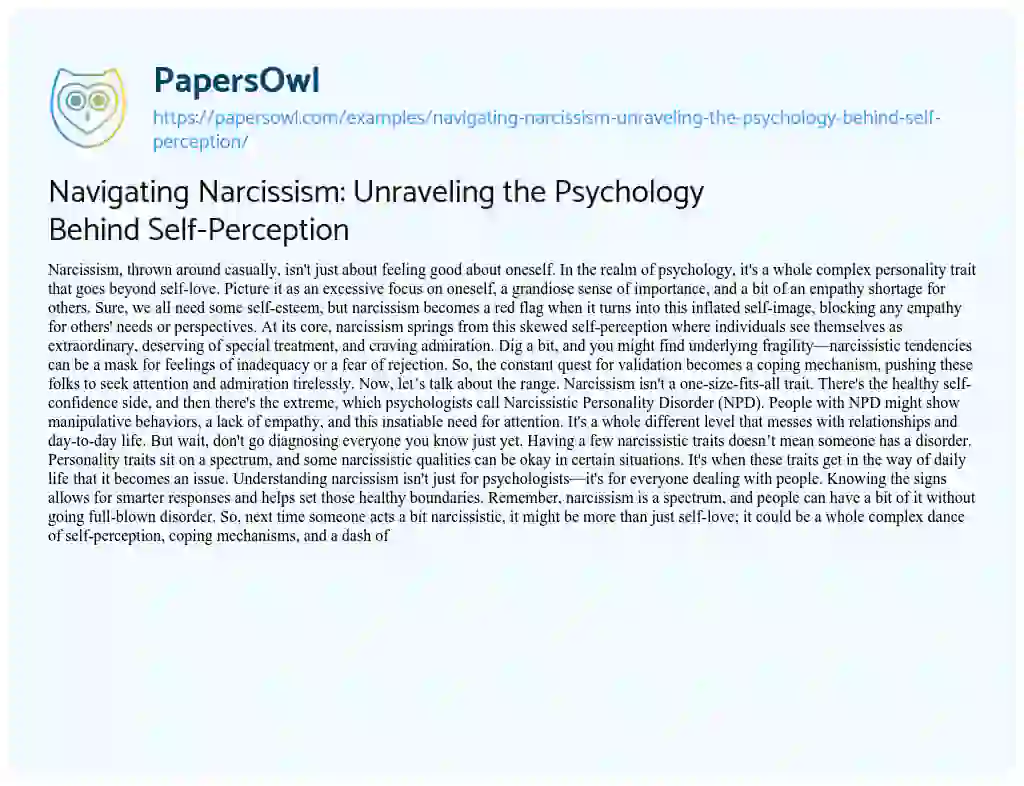 Essay on Navigating Narcissism: Unraveling the Psychology Behind Self-Perception