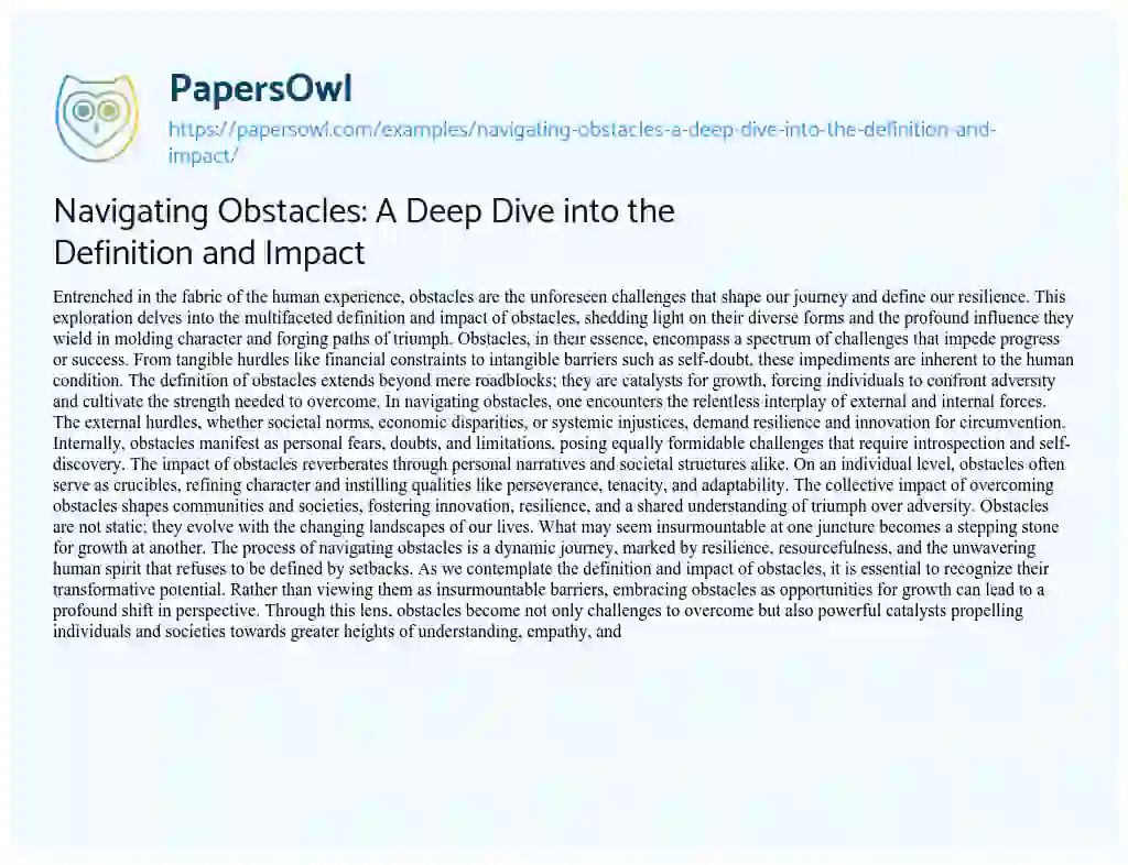 Essay on Navigating Obstacles: a Deep Dive into the Definition and Impact