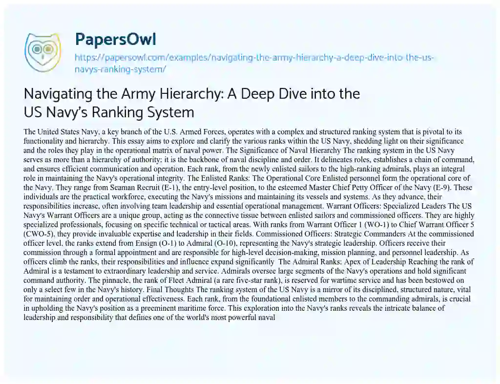 Essay on Navigating the Army Hierarchy: a Deep Dive into the US Navy’s Ranking System