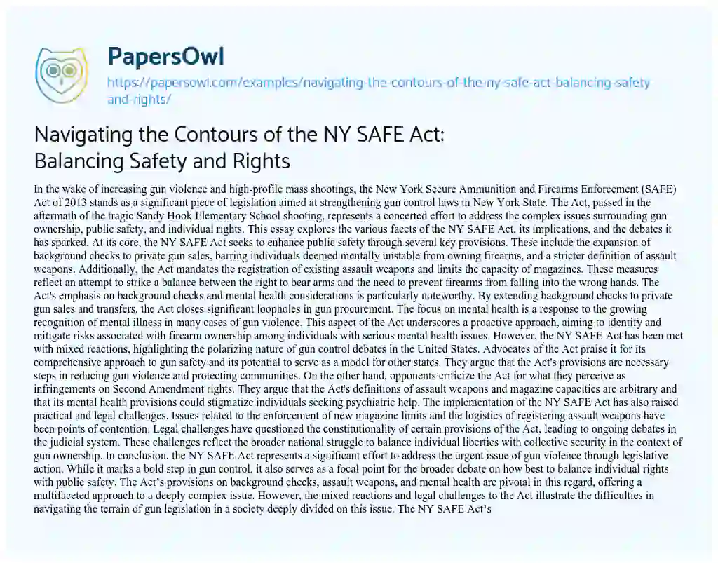 Essay on Navigating the Contours of the NY SAFE Act: Balancing Safety and Rights