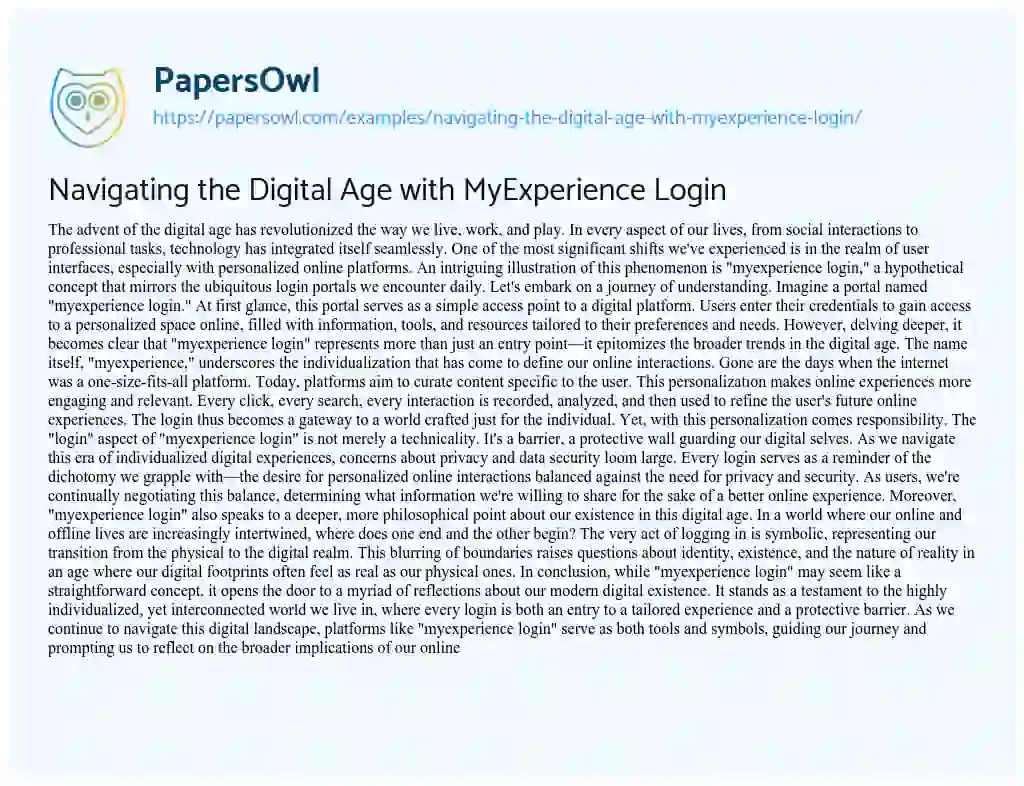 Essay on Navigating the Digital Age with MyExperience Login