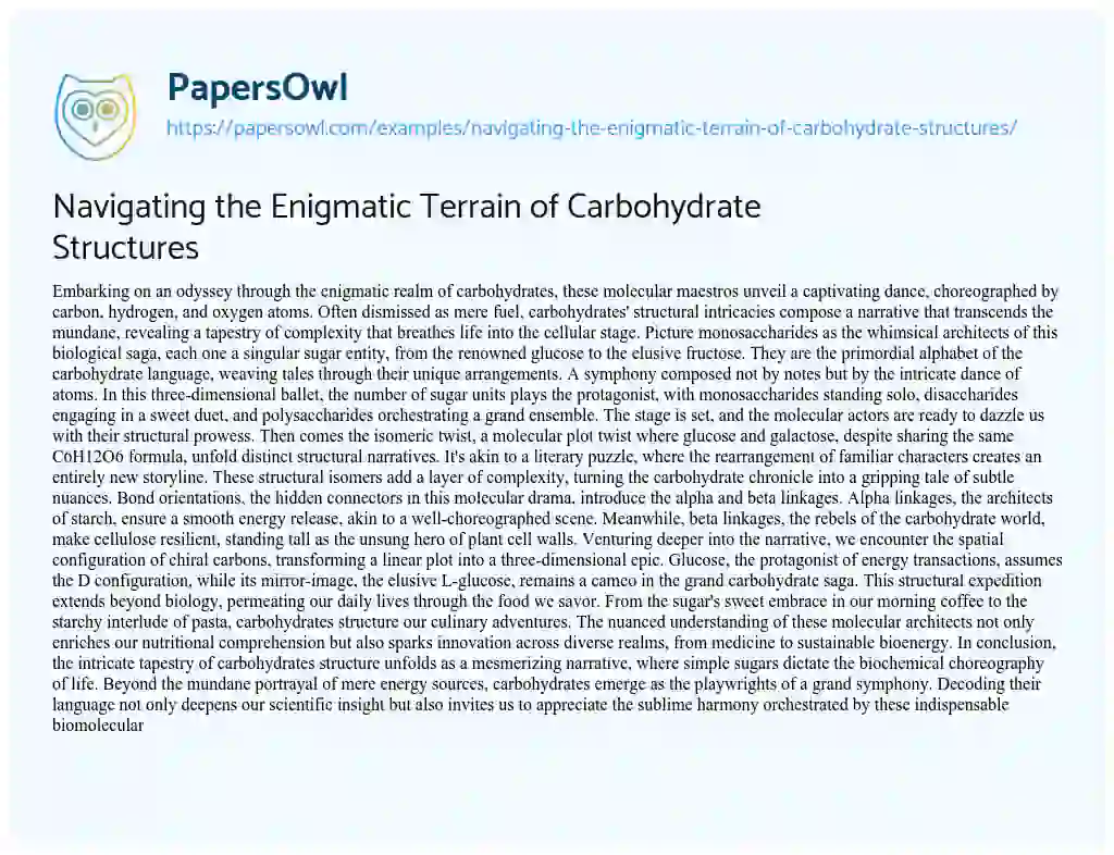 Essay on Navigating the Enigmatic Terrain of Carbohydrate Structures