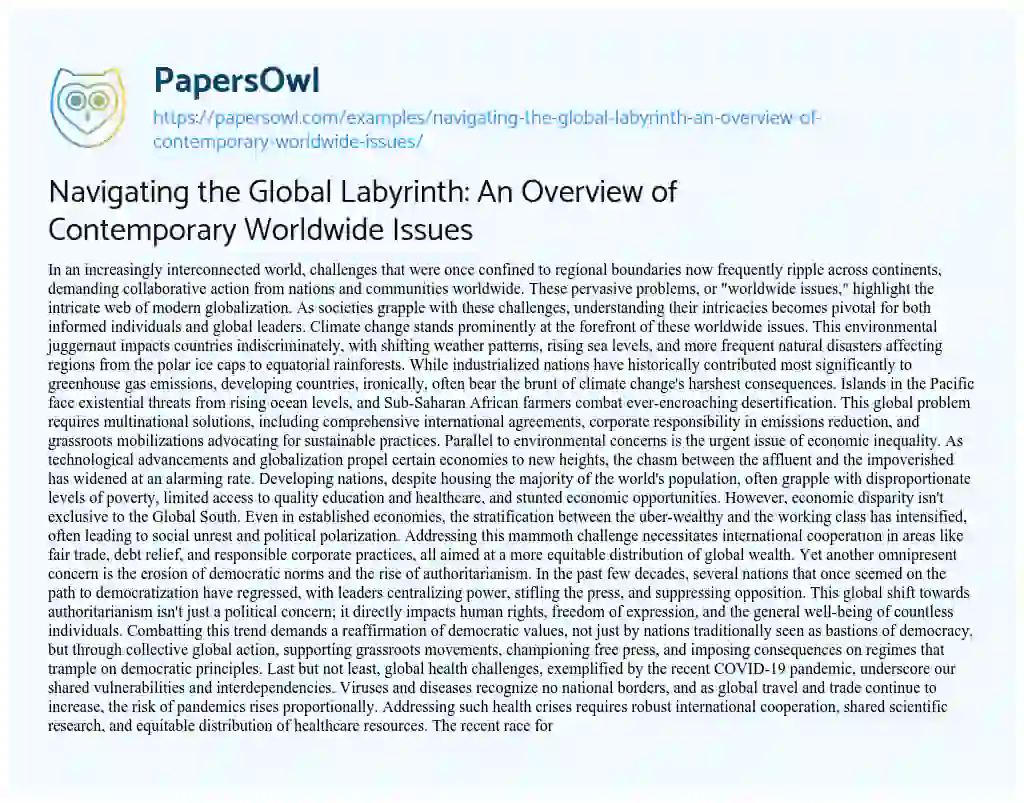Essay on Navigating the Global Labyrinth: an Overview of Contemporary Worldwide Issues