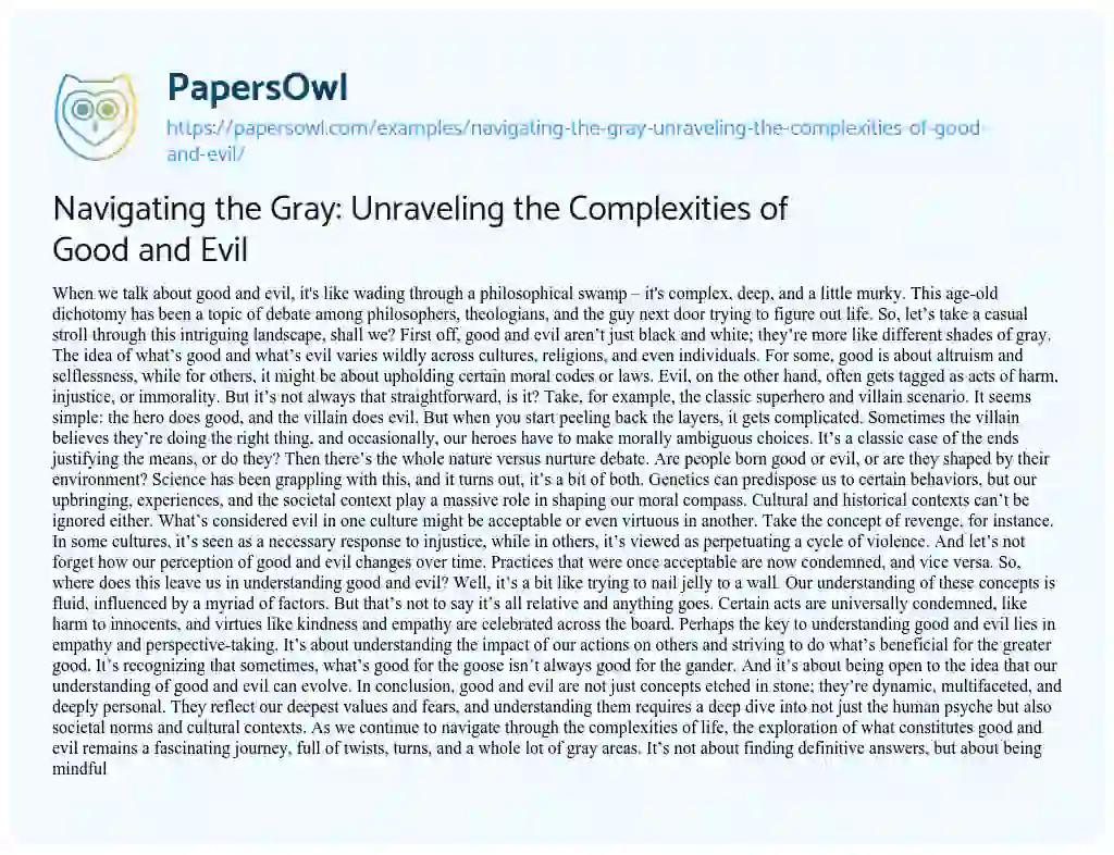 Essay on Navigating the Gray: Unraveling the Complexities of Good and Evil