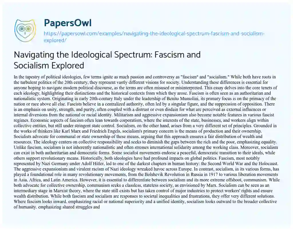 Essay on Navigating the Ideological Spectrum: Fascism and Socialism Explored