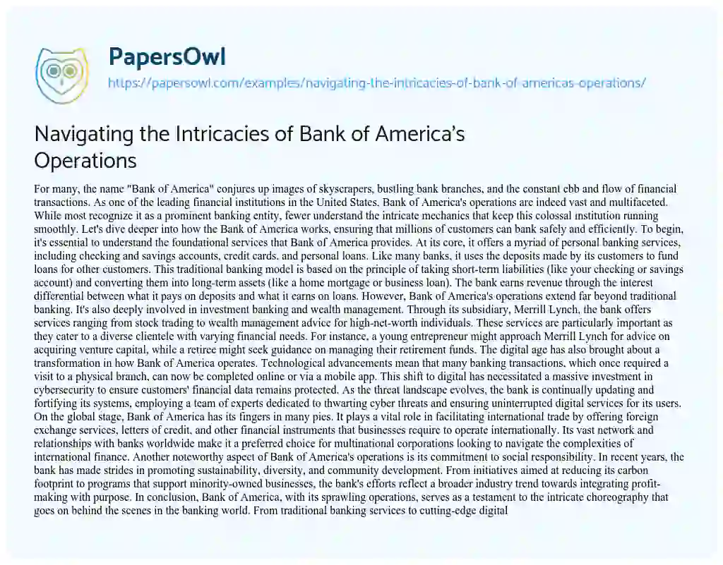 Essay on Navigating the Intricacies of Bank of America’s Operations