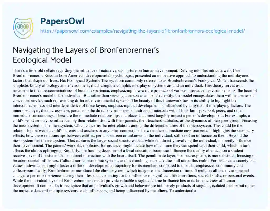 Essay on Navigating the Layers of Bronfenbrenner’s Ecological Model
