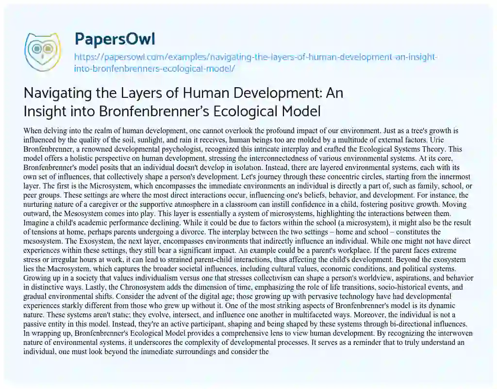 Essay on Navigating the Layers of Human Development: an Insight into Bronfenbrenner’s Ecological Model