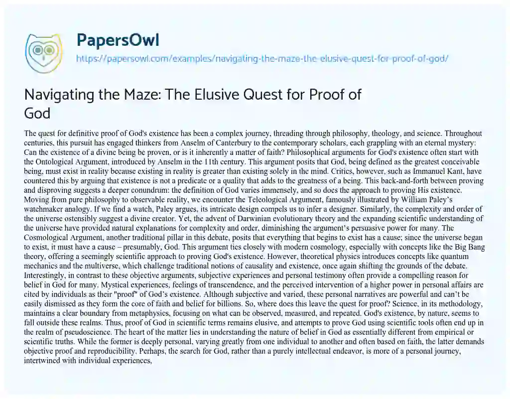 Essay on Navigating the Maze: the Elusive Quest for Proof of God
