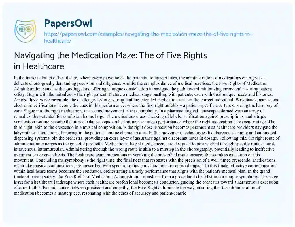 Essay on Navigating the Medication Maze: The of Five Rights in Healthcare
