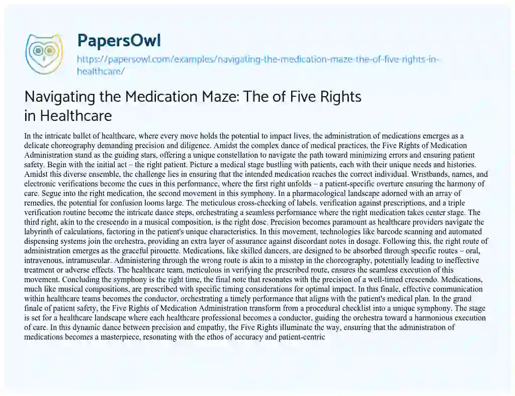 Essay on Navigating the Medication Maze: the of Five Rights in Healthcare