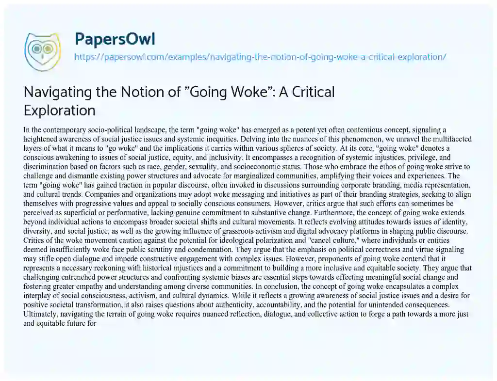 Essay on Navigating the Notion of “Going Woke”: a Critical Exploration