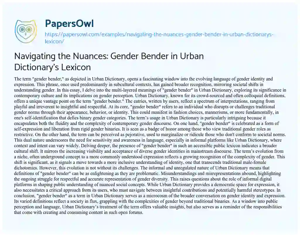 Essay on Navigating the Nuances: Gender Bender in Urban Dictionary’s Lexicon