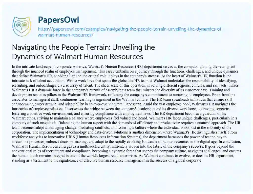Essay on Navigating the People Terrain: Unveiling the Dynamics of Walmart Human Resources