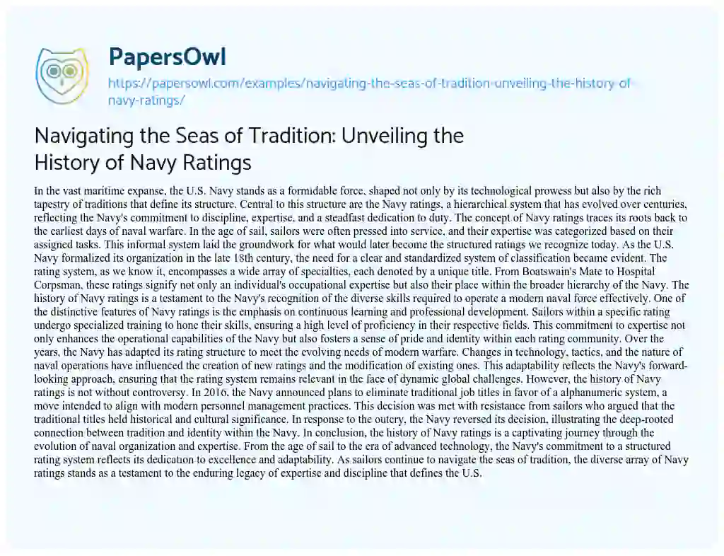 Essay on Navigating the Seas of Tradition: Unveiling the History of Navy Ratings